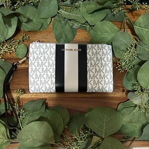 Michael Kors Black and White Monogram Clutch Jet Set